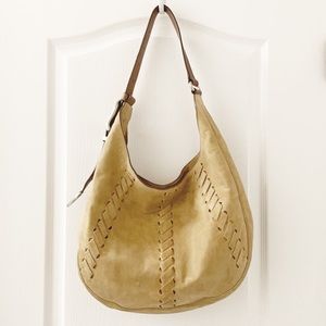 FRYE Soft Suede/Leather Large Hobo Bag With Woven Accents Size 14”x12”